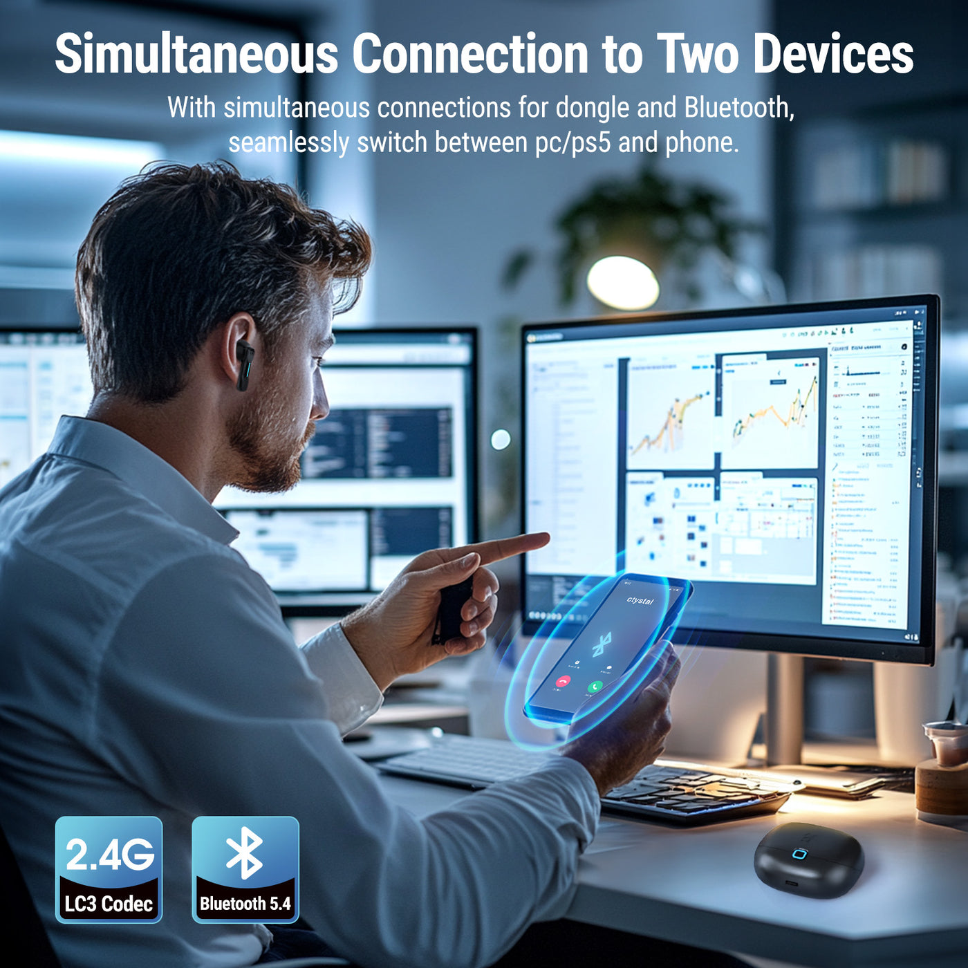 Middle Rabbit SW5 2.4G Wireless Gaming Earbuds with Mic, 20ms Low ...