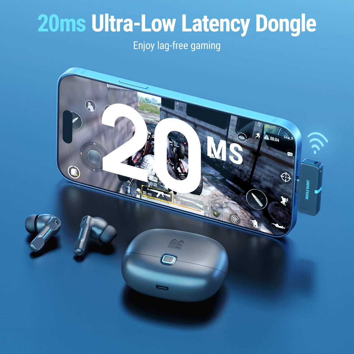 Middle Rabbit SW5 2.4G Wireless Gaming Earbuds with Mic, 20ms Low ...