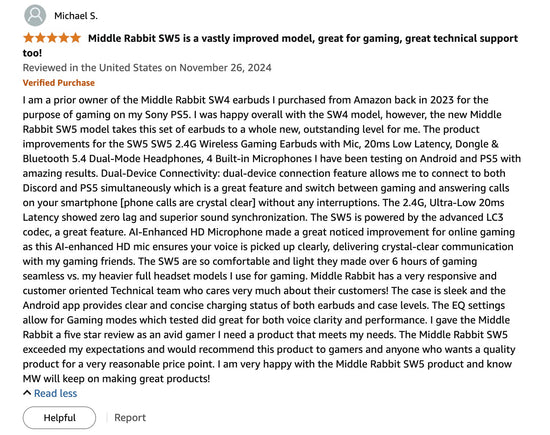 Middle Rabbit Earbuds 2.4G Dongle & BT High-Quality Audio Experie