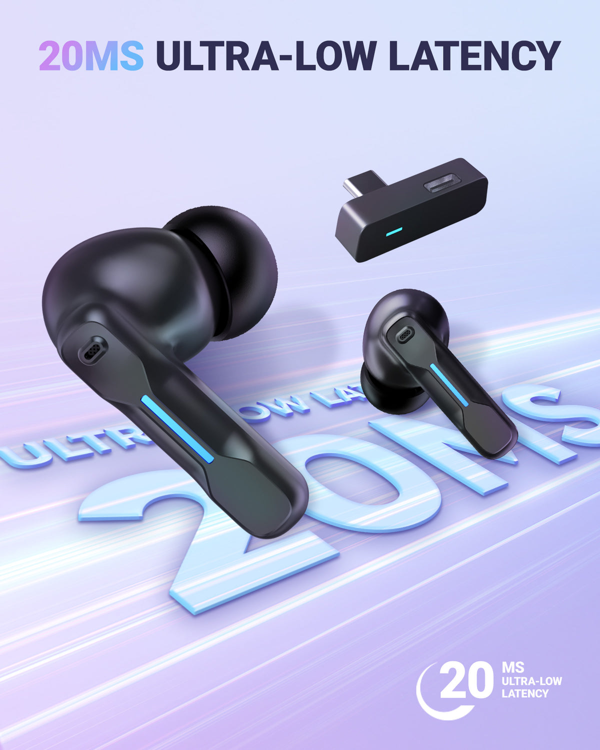 Middle Rabbit SW4 Pro Wireless Gaming Earbuds for PC PS4 PS5 Switch Mobile - 2.4G Dongle & Bluetooth - 40ms Low Latency - Headphones with Built-in Microphone - 4 Mics PC Earbuds - PS4 PS5 Headset