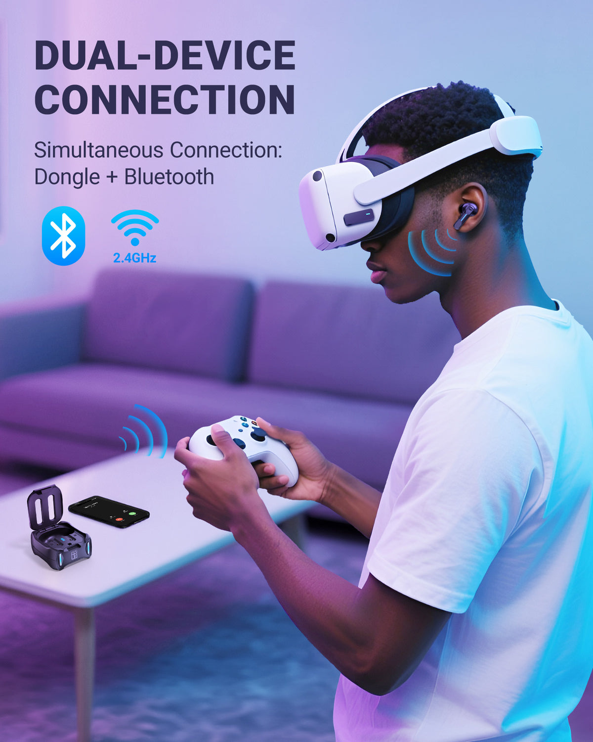 Middle Rabbit SW4 Pro Wireless Gaming Earbuds for PC PS4 PS5 Switch Mobile - 2.4G Dongle & Bluetooth - 40ms Low Latency - Headphones with Built-in Microphone - 4 Mics PC Earbuds - PS4 PS5 Headset