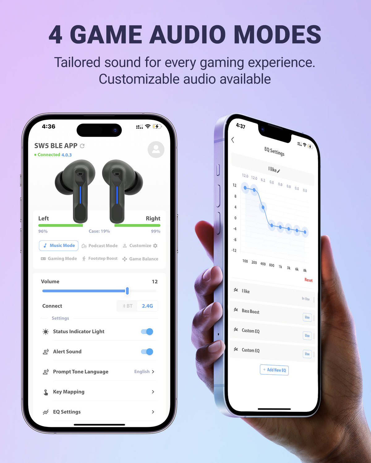Middle Rabbit SW4 Pro Wireless Gaming Earbuds for PC PS4 PS5 Switch Mobile - 2.4G Dongle & Bluetooth - 40ms Low Latency - Headphones with Built-in Microphone - 4 Mics PC Earbuds - PS4 PS5 Headset