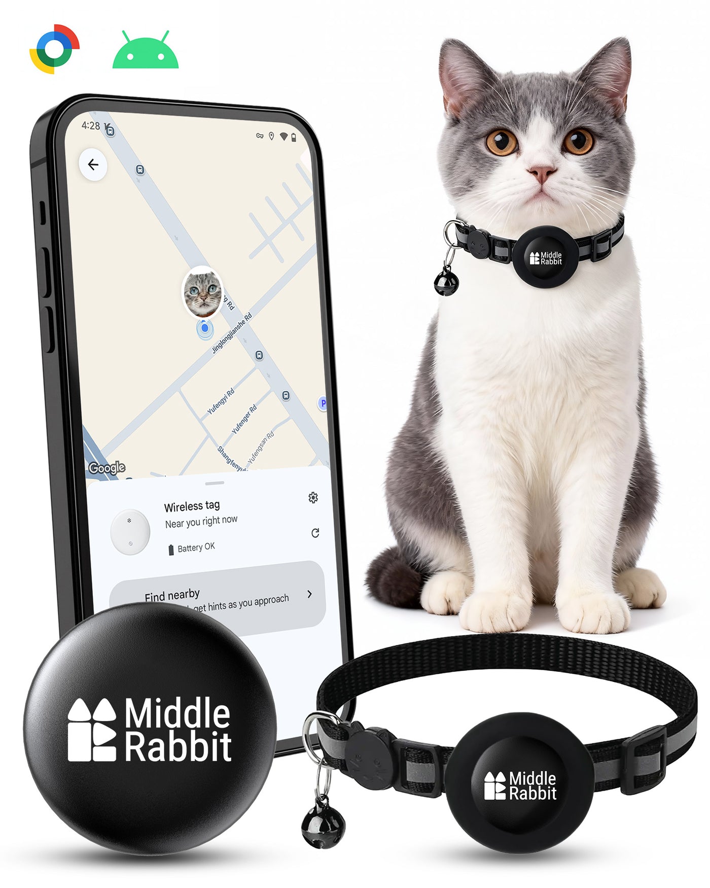 Cat Tracker Tags Android Cat Tracker Tag with Collar | Middle Rabbit