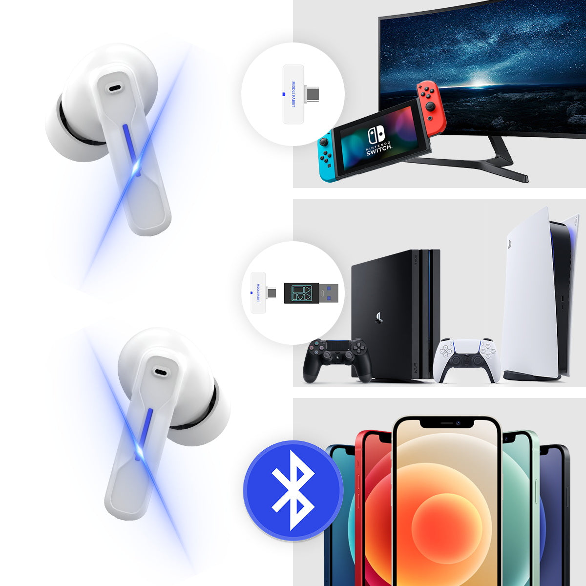 Rabbit Ps4 Compatible Bluetooth Earbuds Middle Rabbit SW4 Wireless