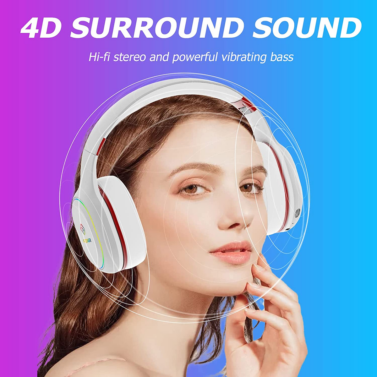 FEDIKER Wireless Gaming Headset for PS5 PS4 PC W3 USB Dongle Low Latency Bluetooth, Headphones with Detachable Mic, Mute Function, RGB, Immersive 4D, Cute White Cat Ear Headset for Girls