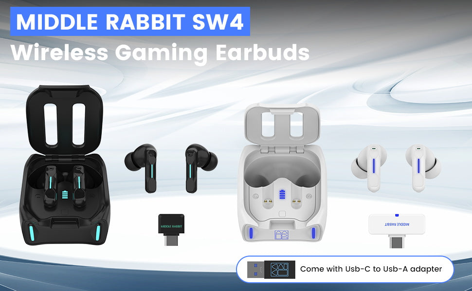 Middle Rabbit SW4 Wireless Gaming Earbuds for PC PS4 PS5 Switch Mobile ...