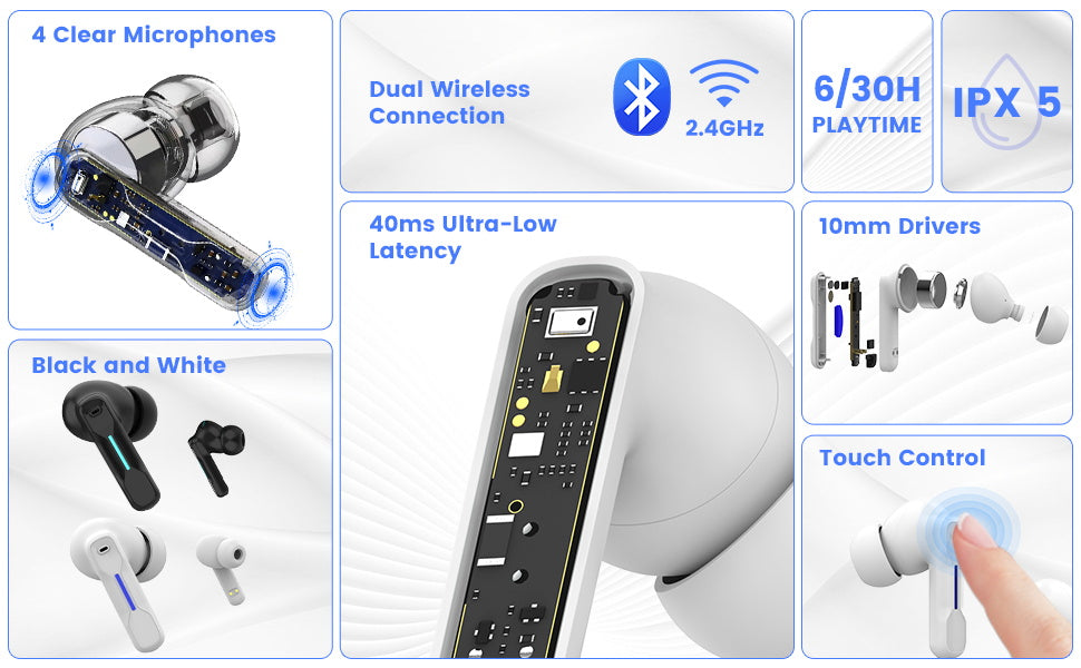 Middle Rabbit SW4 Écouteurs de Jeu sans Fil pour PC, PS4, PS5, Switch,  Mobile - Dongle 2.4