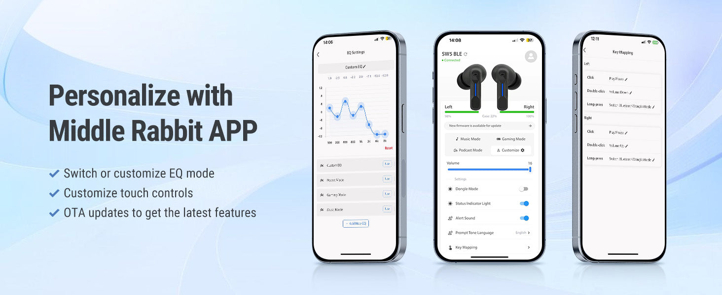 Middle Rabbit app EQ and touch control settings for SW5